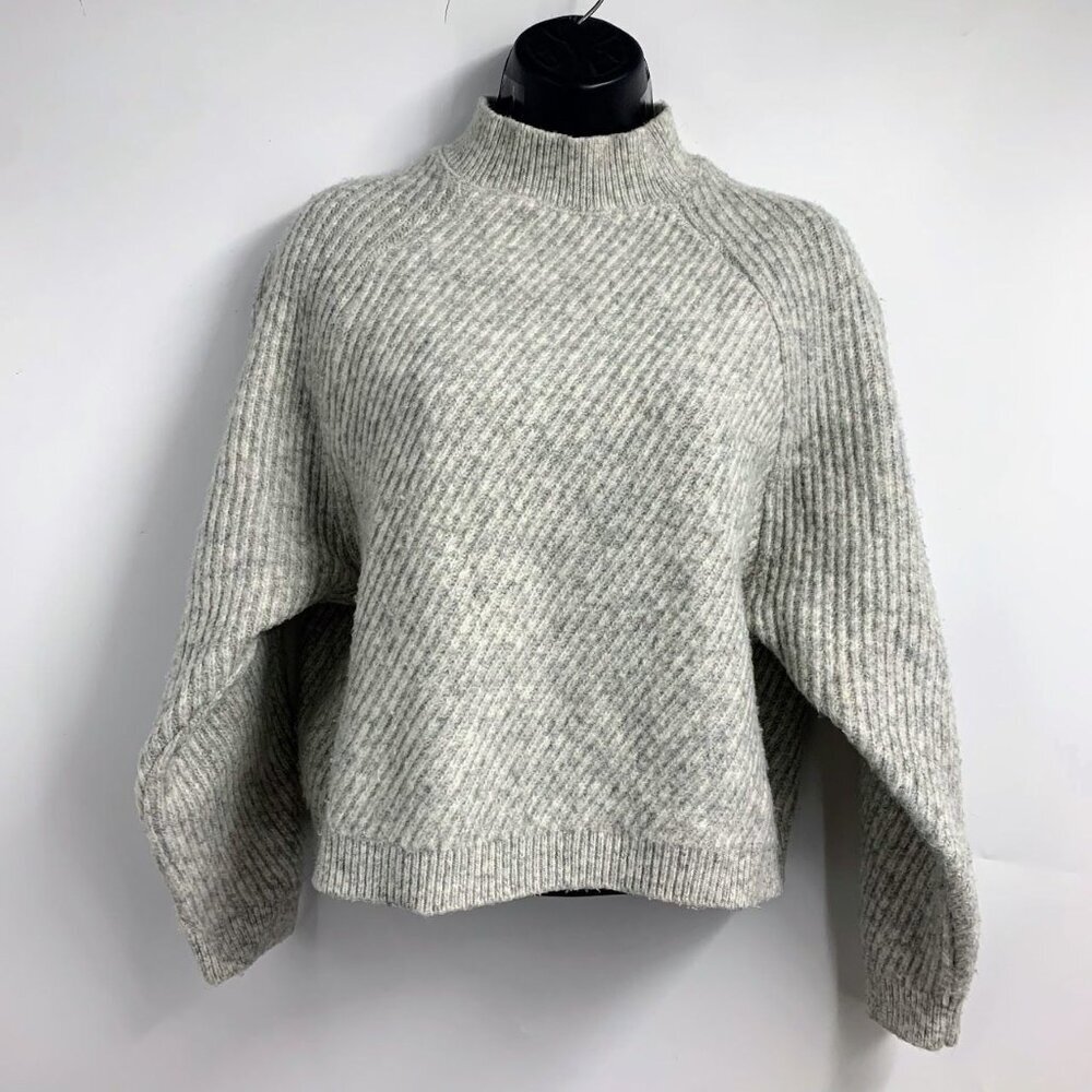Mango Women's Wool Blend Mock Neck Long Sleeve Ribbed Sweater Size XS